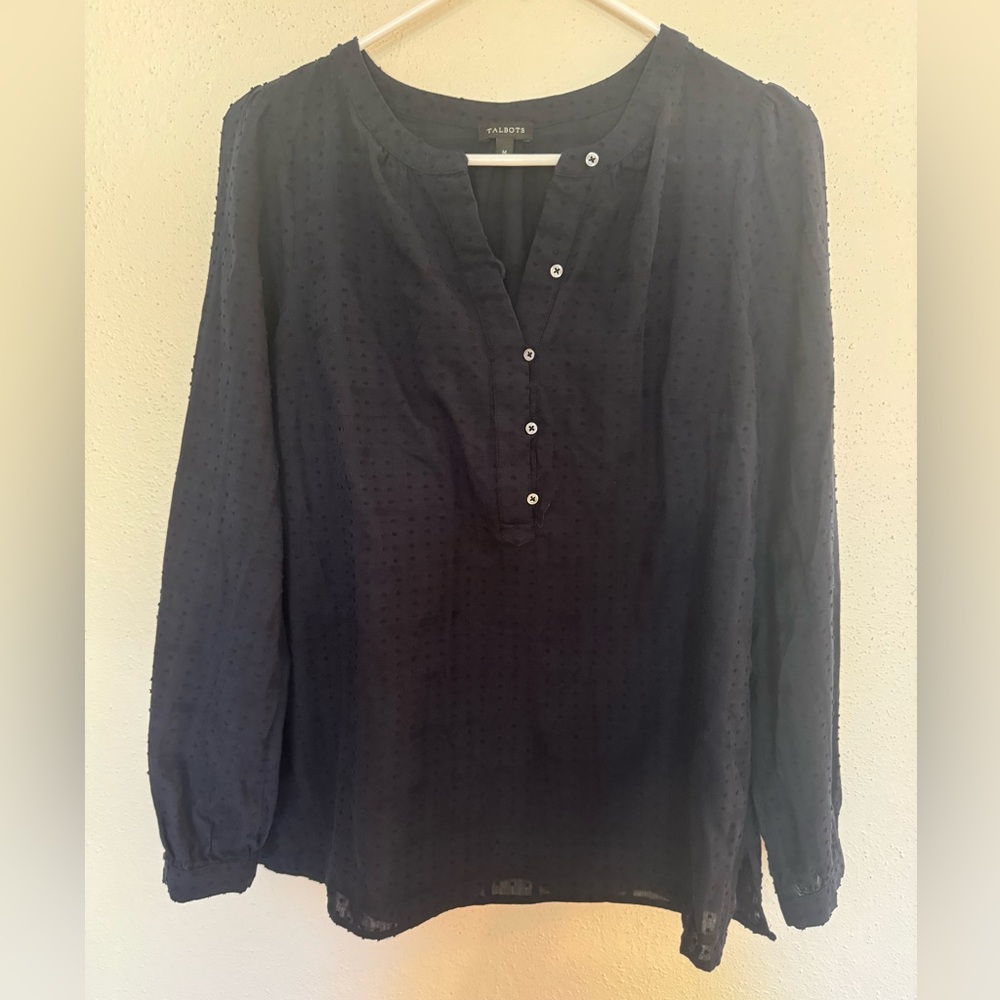 Talbots M Navy Sheer Blouse